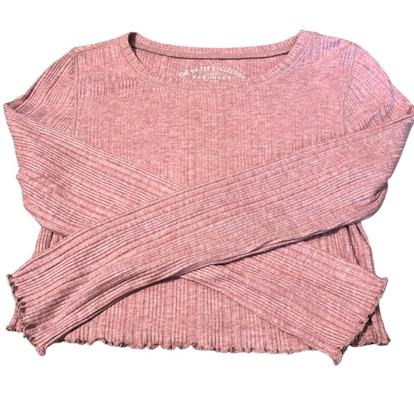 Aero OG Tee Collection Shrunken Long Sleeve Top Ribbed Knit Pink‎ - Picture 1 of 3